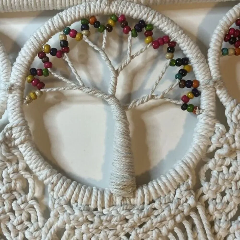 Macrame Tree Of Life White Rope Woven Wall Hanging Tapestry ‎ Boho New Hippy